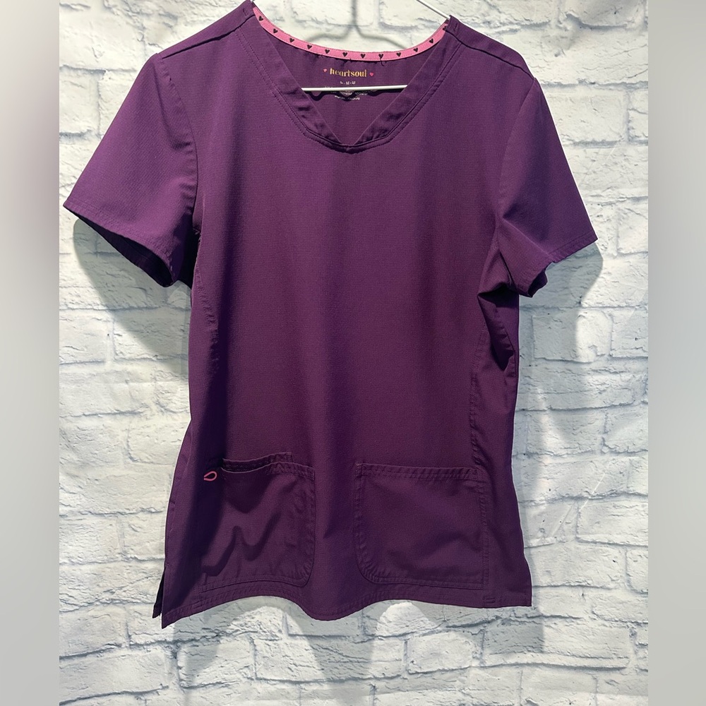heartsoul Break On Through Women's 3-Pocket Scrub Top. Deep Purple Medium